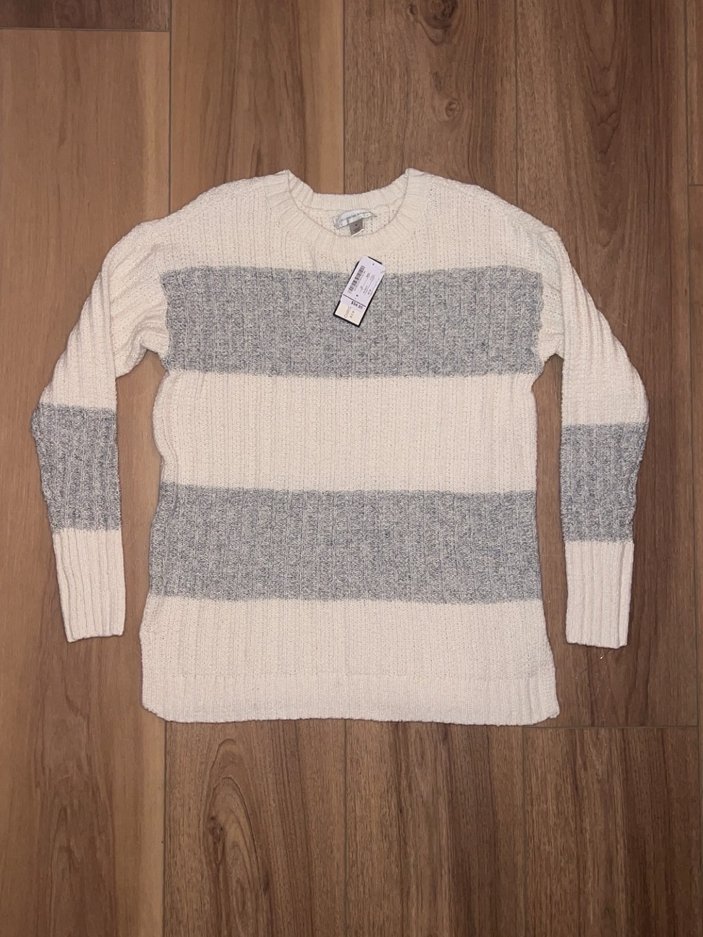 Christopher Banks - Cream and Light Gray Striped Knit Sweater